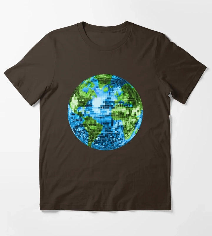 Galactic Disco Ball Planet Earth T-Shirt Brown