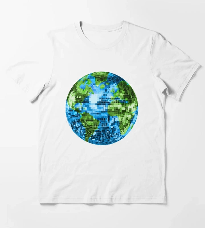 Galactic Disco Ball Planet Earth T-Shirt White