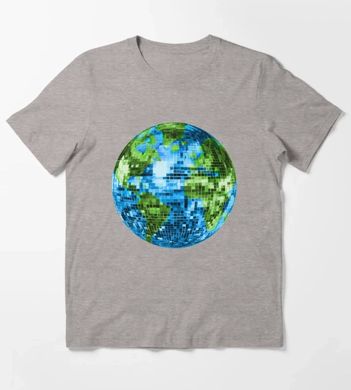 Galactic Disco Ball Planet Earth T-Shirt Heather Grey