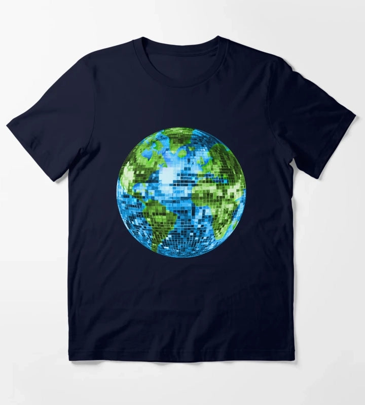 Galactic Disco Ball Planet Earth T-Shirt Navy