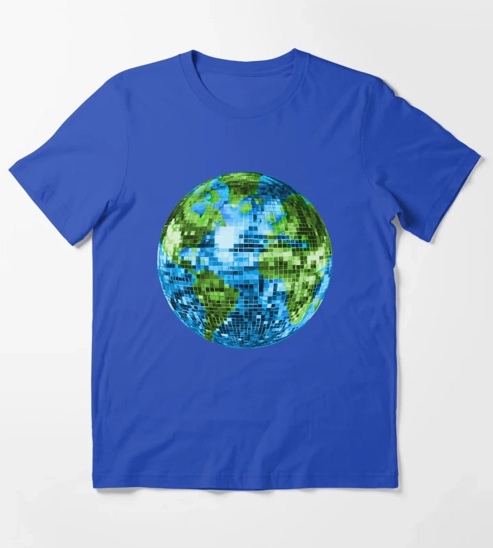 Galactic Disco Ball Planet Earth T-Shirt Blue