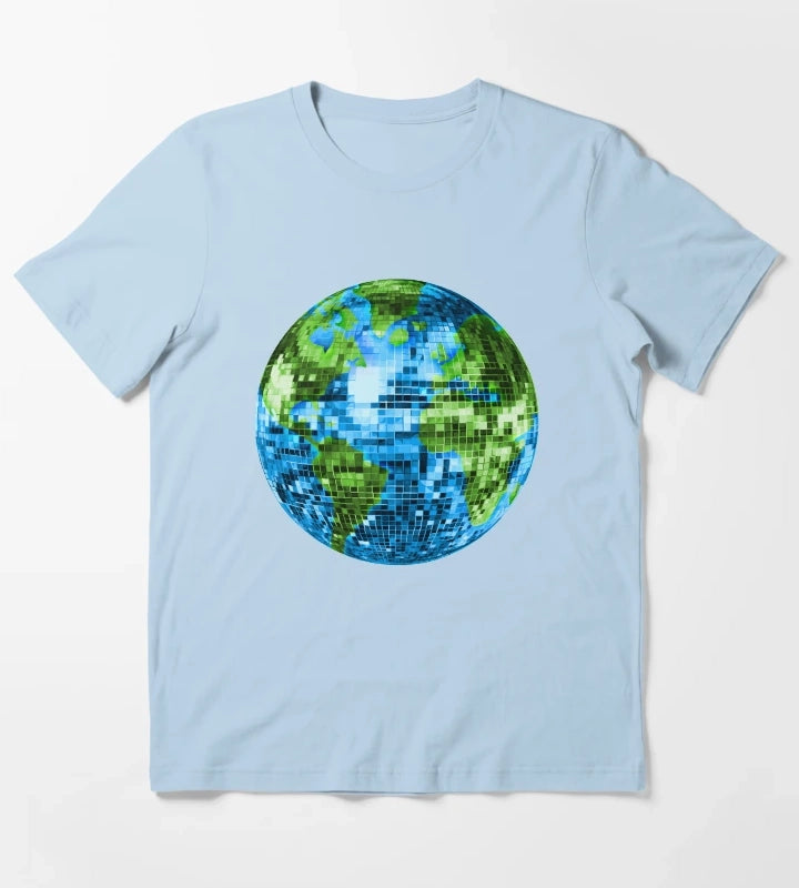 Galactic Disco Ball Planet Earth T-Shirt Sky Blue