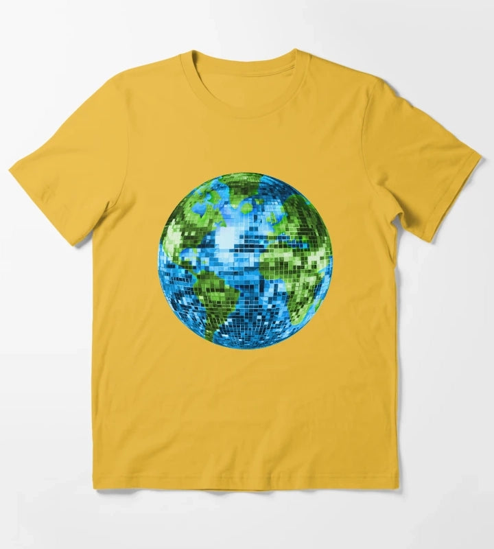 Galactic Disco Ball Planet Earth T-Shirt Yellow
