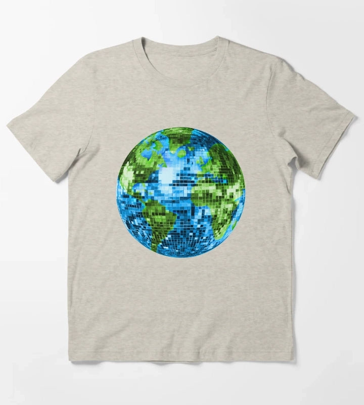 Galactic Disco Ball Planet Earth T-Shirt Cream