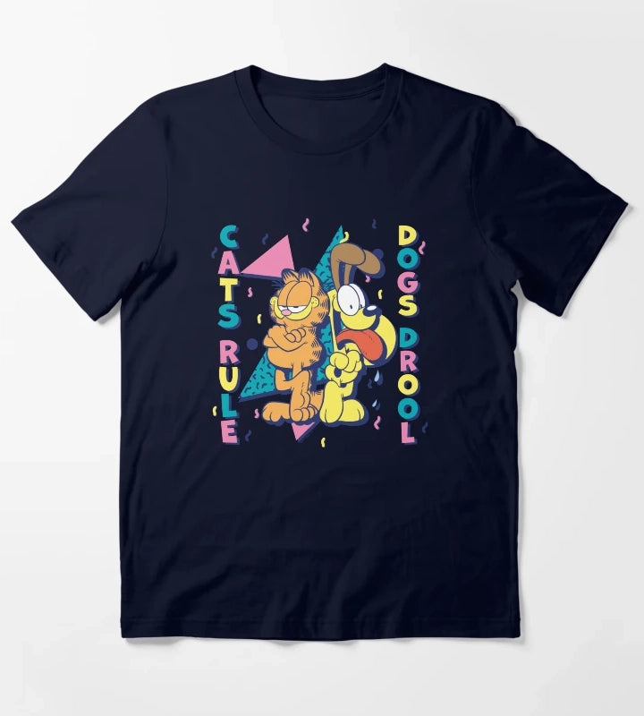 Garfield And Odie Cats Rule Dogs Drool T-Shirt Navy
