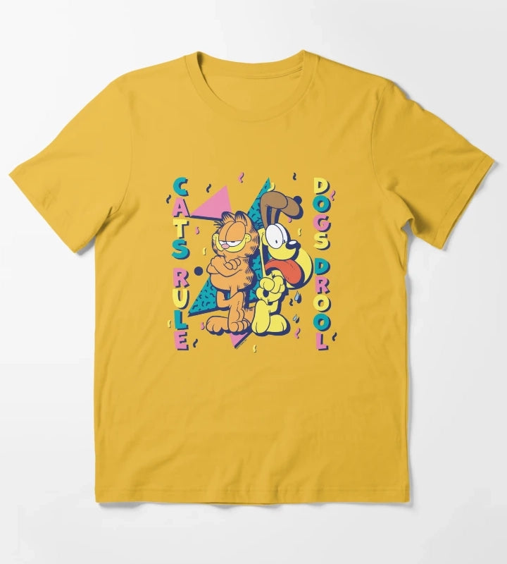 Garfield And Odie Cats Rule Dogs Drool T-Shirt Yellow