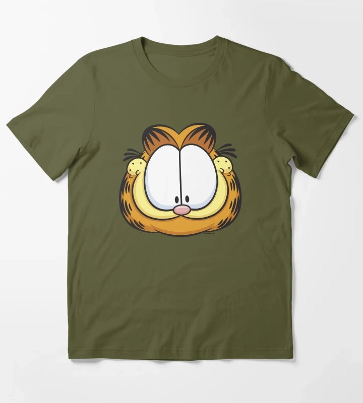 Garfield Big Face Smiling T-Shirt Olive Green