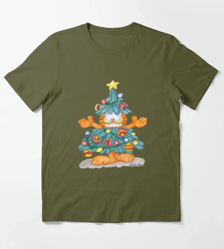 Garfield Christmas Print T-Shirt Olive Green