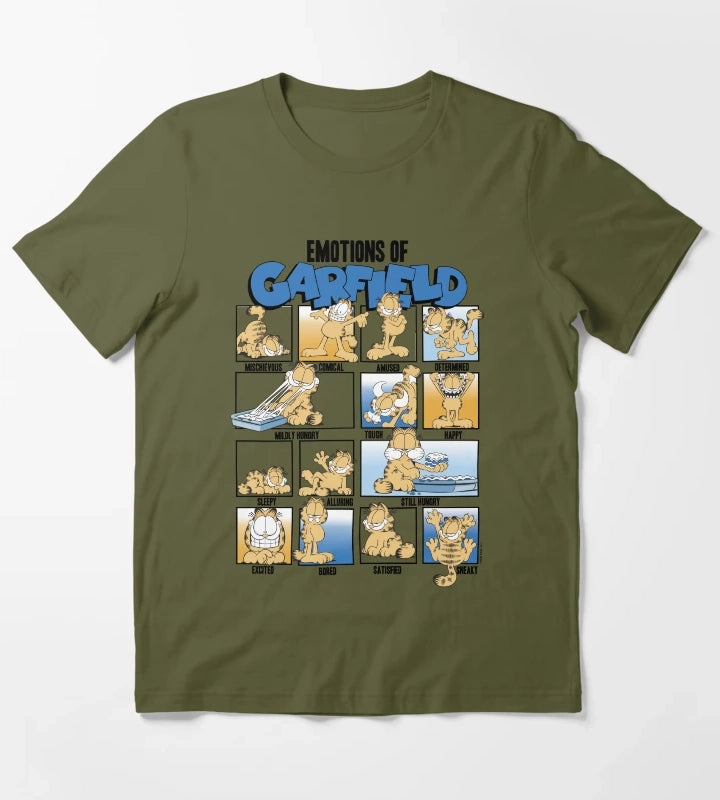 Garfield Emotions Of Garfield Blue Grid T-Shirt Olive Green