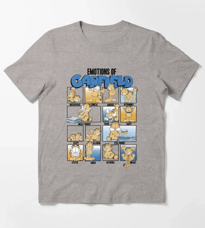 Garfield Emotions Of Garfield Blue Grid T-Shirt Heather Grey