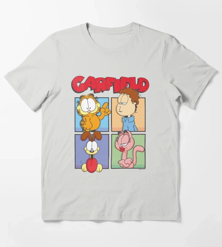 Garfield Group Box Up Poster T-Shirt Light Grey