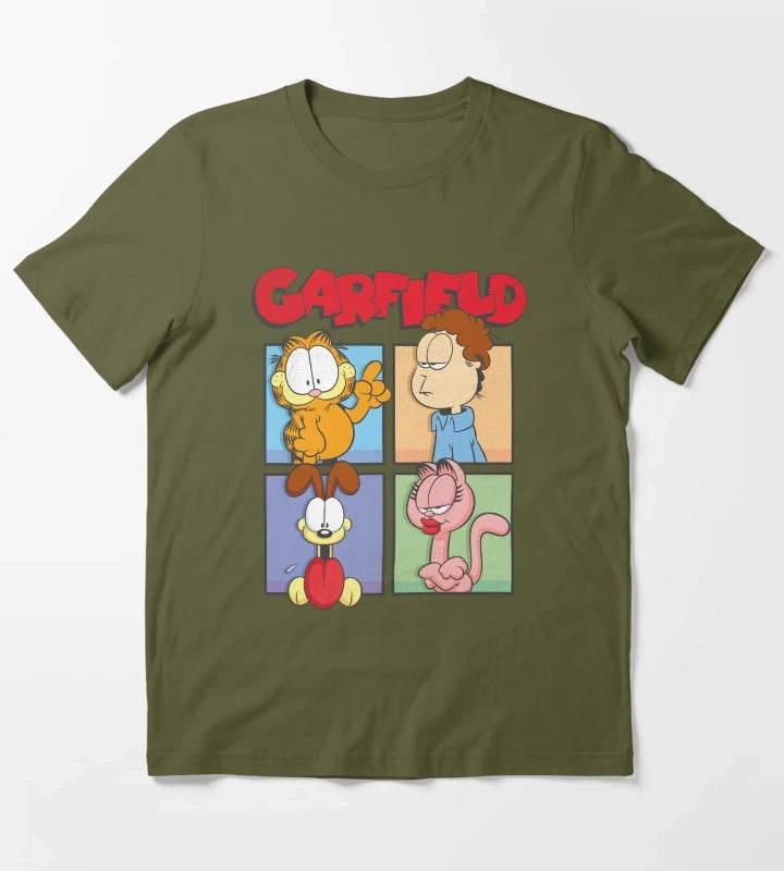 Garfield Group Box Up Poster T-Shirt Olive Green