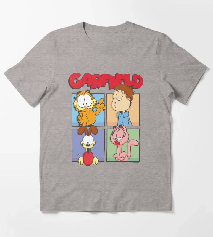 Garfield Group Box Up Poster T-Shirt Heather Grey