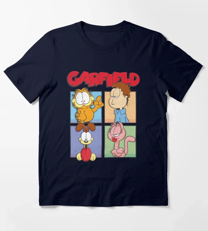 Garfield Group Box Up Poster T-Shirt Navy