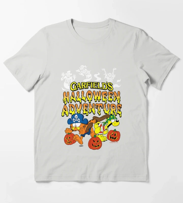 Garfield Halloween Adventure Cartoon Funny Spooky Design T-Shirt Light Grey