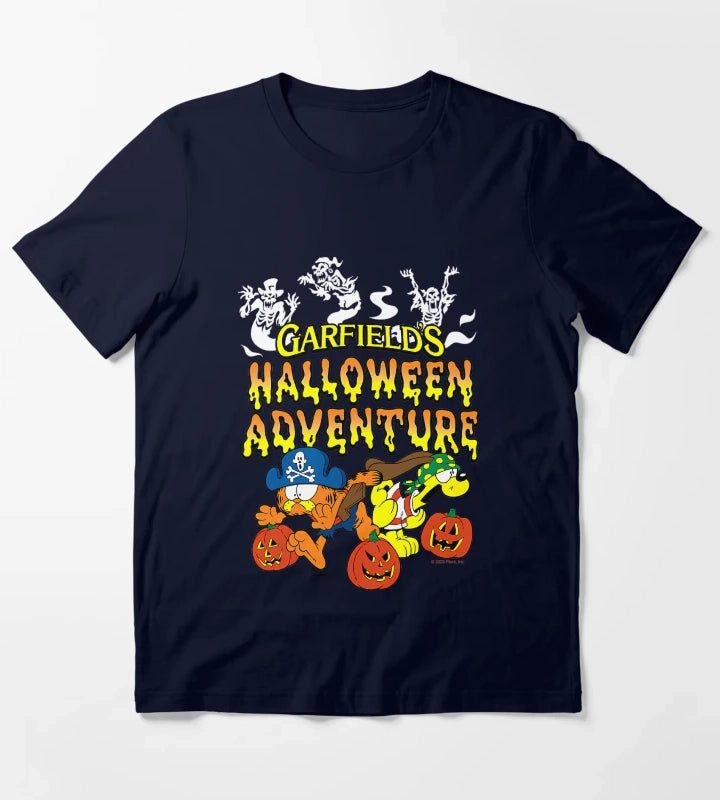 Garfield Halloween Adventure Cartoon Funny Spooky Design T-Shirt Navy
