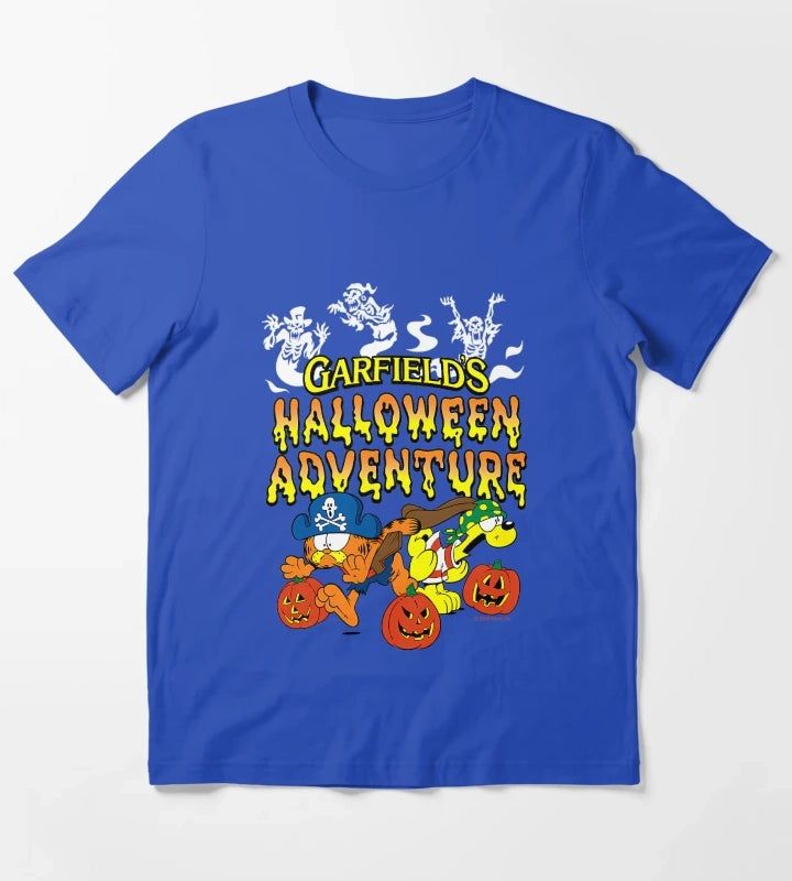 Garfield Halloween Adventure Cartoon Funny Spooky Design T-Shirt Blue