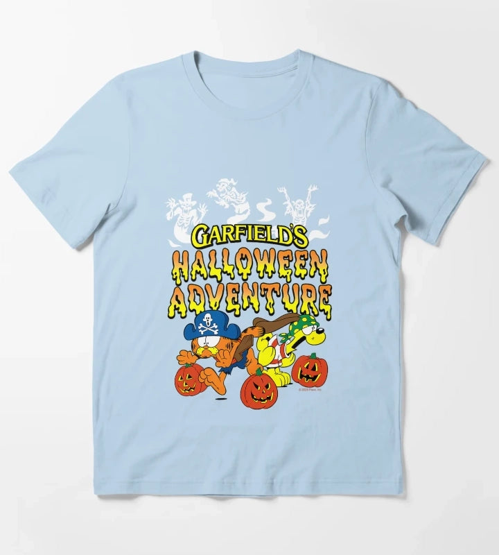 Garfield Halloween Adventure Cartoon Funny Spooky Design T-Shirt Sky Blue
