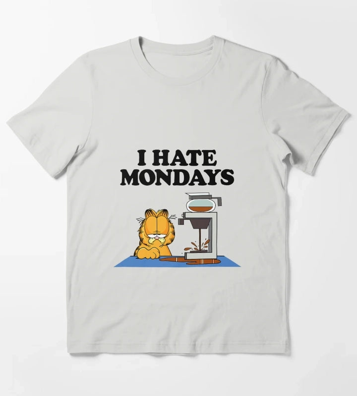 Garfield I Hate Mondays Funny Morning Coffee Humor T-Shirt Light Grey