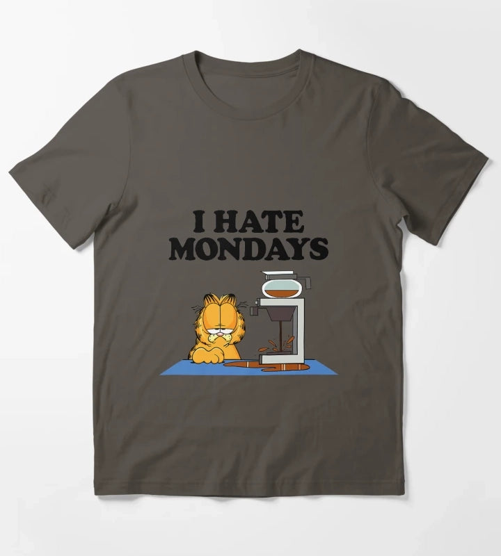 Garfield I Hate Mondays Funny Morning Coffee Humor T-Shirt Dark Grey