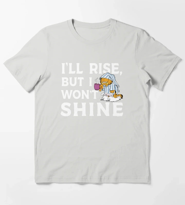 Garfield Ill Rise But I Wont Shine Coffee Garfield T-Shirt Light Grey