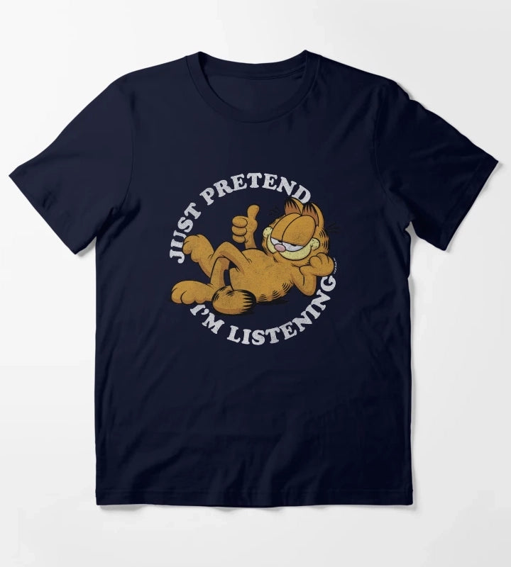 Garfield Just Pretend Im Listening T-Shirt Navy