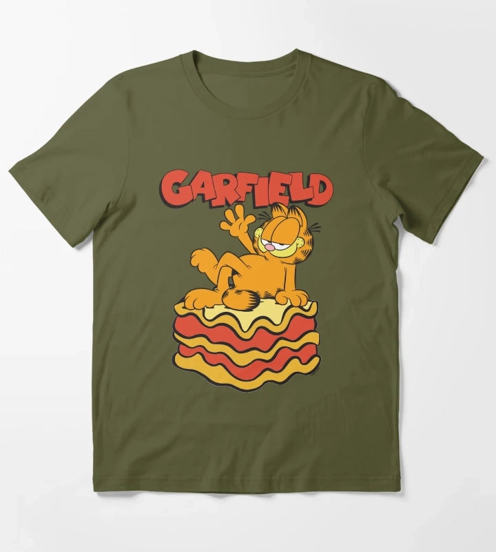 Garfield Lasagna Slice Garfield Pose T-Shirt Olive Green