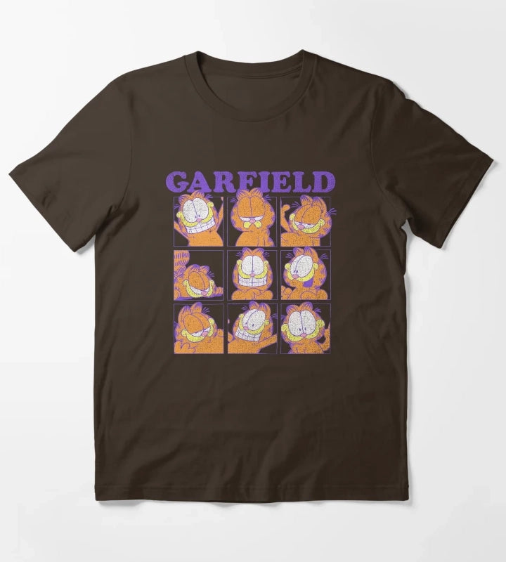 Garfield Many Faces Distressed Grid T-Shirt Brown