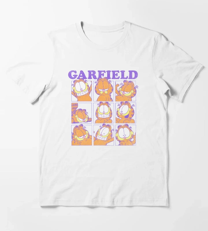 Garfield Many Faces Distressed Grid T-Shirt White