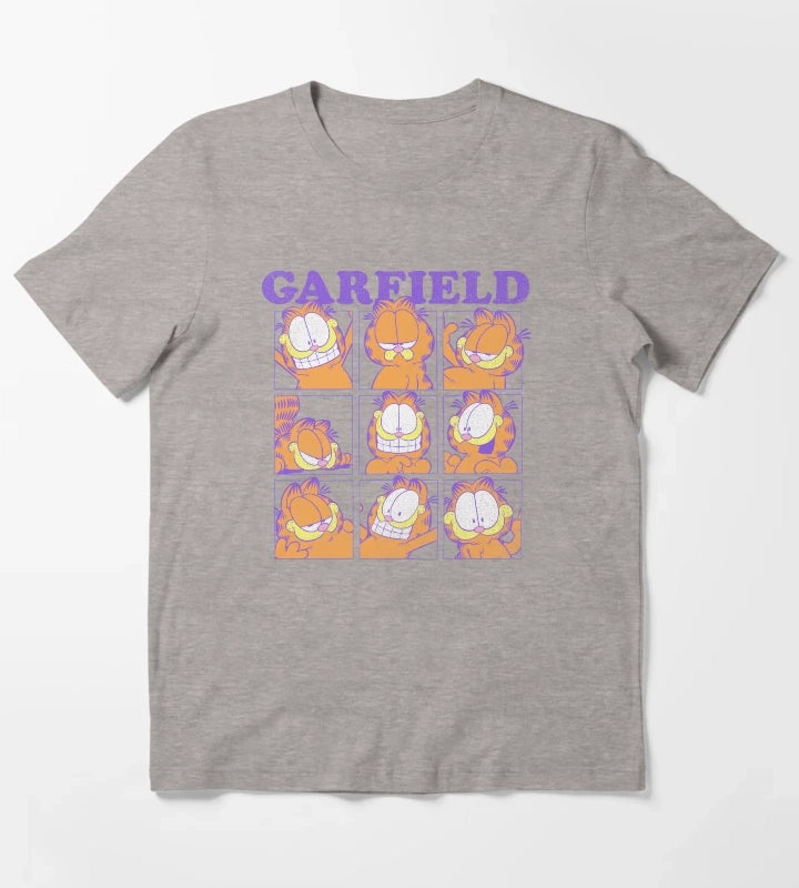 Garfield Many Faces Distressed Grid T-Shirt Heather Grey