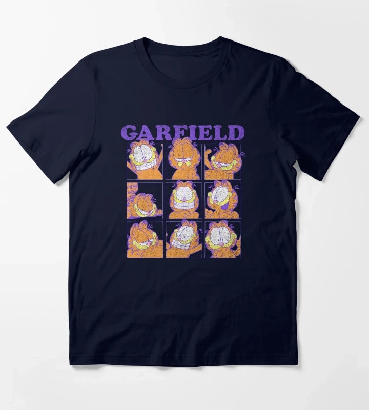 Garfield Many Faces Distressed Grid T-Shirt Navy