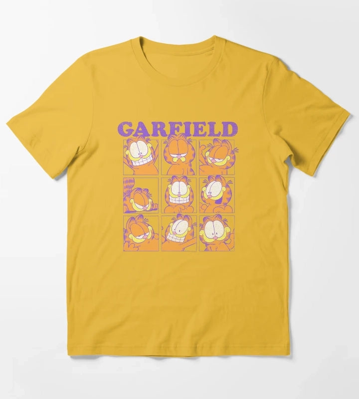 Garfield Many Faces Distressed Grid T-Shirt Yellow