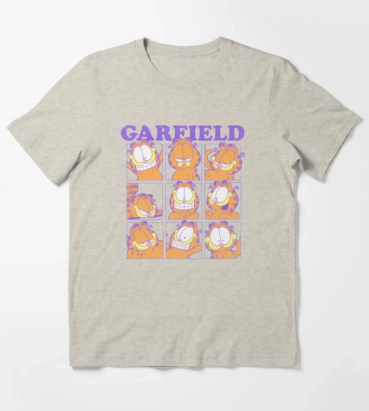 Garfield Many Faces Distressed Grid T-Shirt Cream