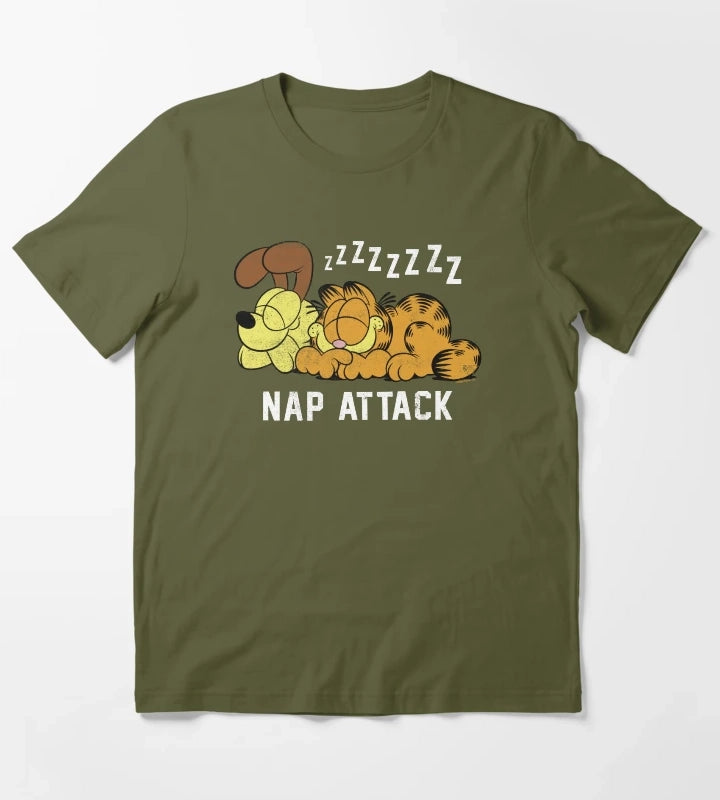 Garfield Odie Garfield Nap Attack Zzzz T-Shirt Olive Green