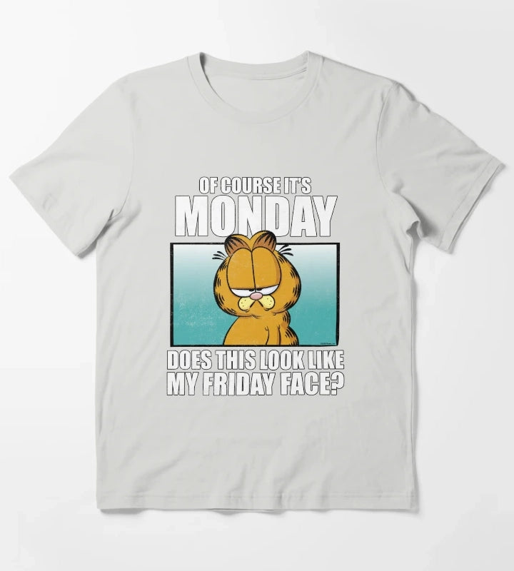 Garfield Of Course Its MondayFriday Face T-Shirt Light Grey
