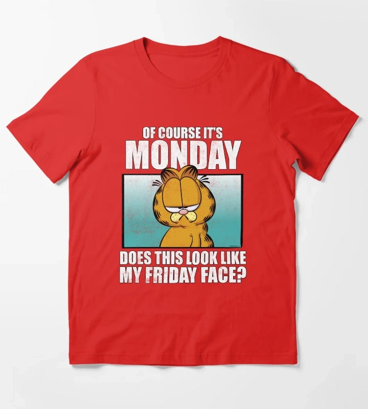 Garfield Of Course Its MondayFriday Face T-Shirt Red