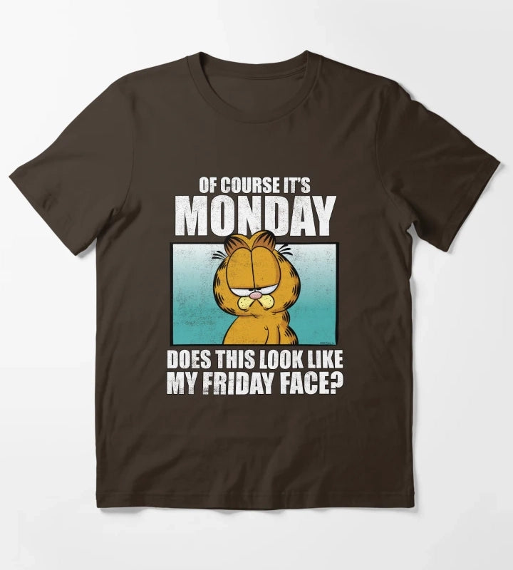 Garfield Of Course Its MondayFriday Face T-Shirt Brown