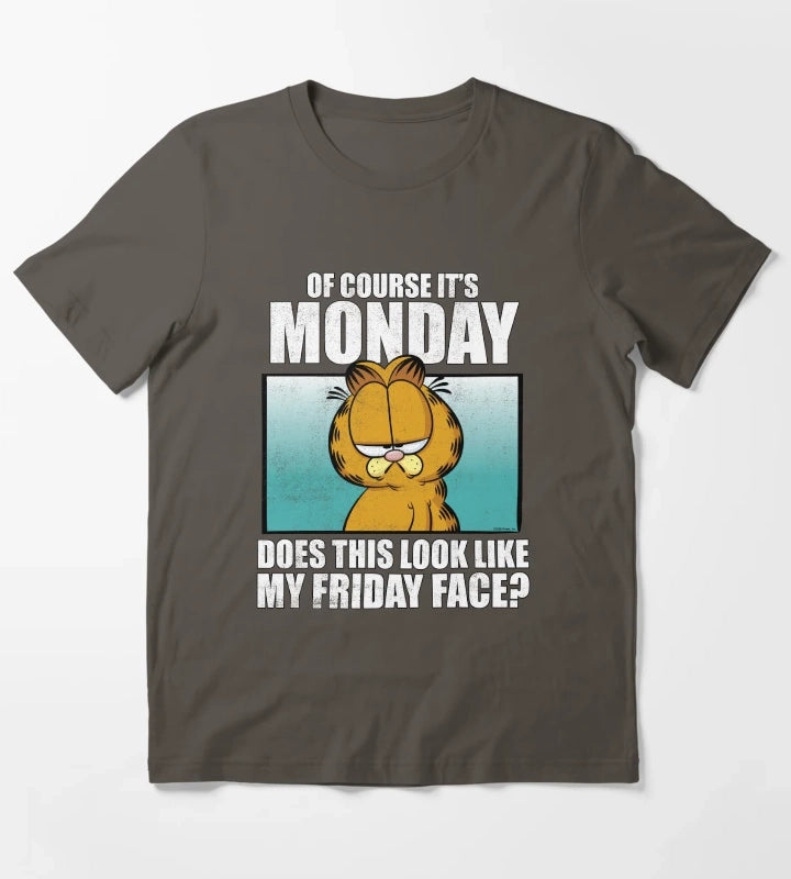 Garfield Of Course Its MondayFriday Face T-Shirt Dark Grey