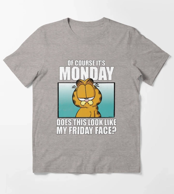 Garfield Of Course Its MondayFriday Face T-Shirt Heather Grey