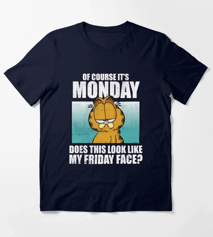 Garfield Of Course Its MondayFriday Face T-Shirt Navy
