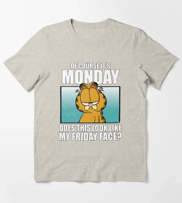 Garfield Of Course Its MondayFriday Face T-Shirt Cream
