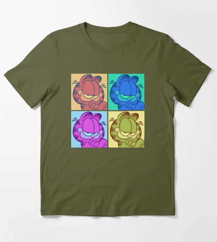 Garfield Pop Color 4 Grid T-Shirt Olive Green