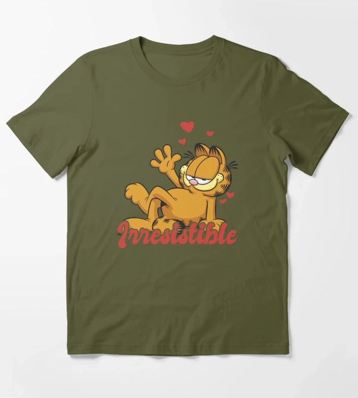 Garfield Valentines Day Irresistible T-Shirt Olive Green