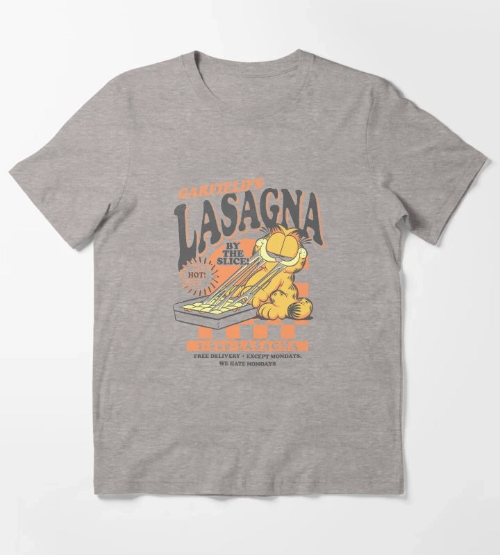 Garfield Vintage By The Slice Garfields Lasagna Poster T-Shirt Heather Grey