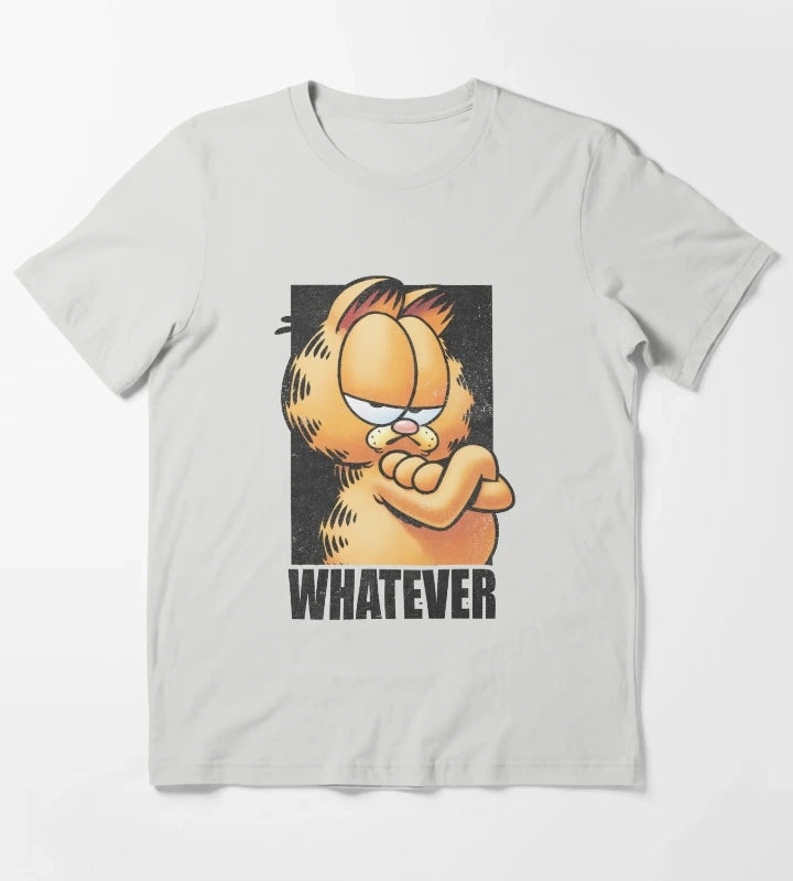 Garfield Whatever Retro Vintage Grumpy Orange Cat Poster T-Shirt Light Grey