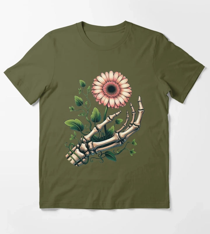 Gerbera Daisy Flower T-Shirt Olive Green