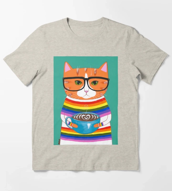 Ginger Rainbow Coffee Cat T-Shirt Cream