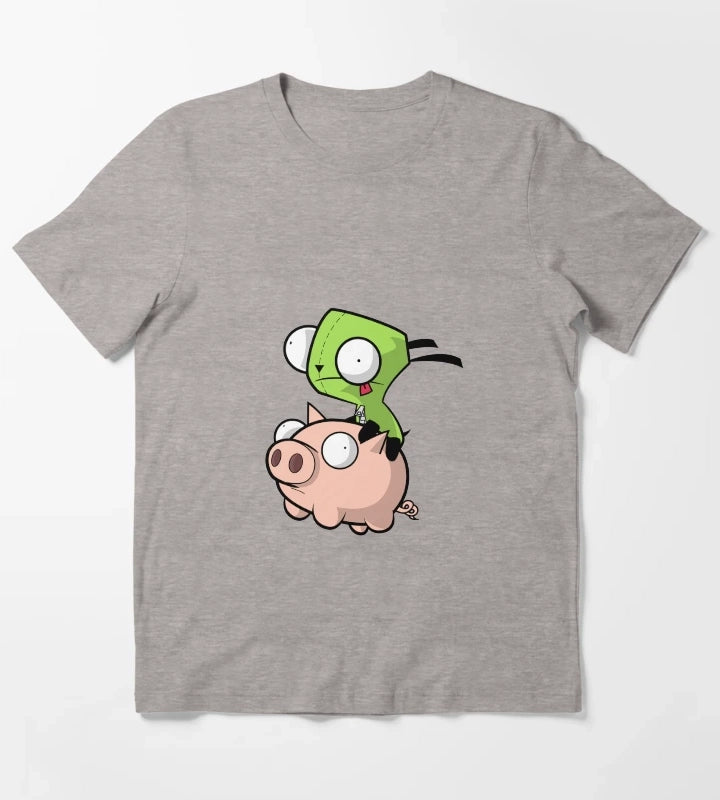 Gir Flying on Piggy T-Shirt Heather Grey