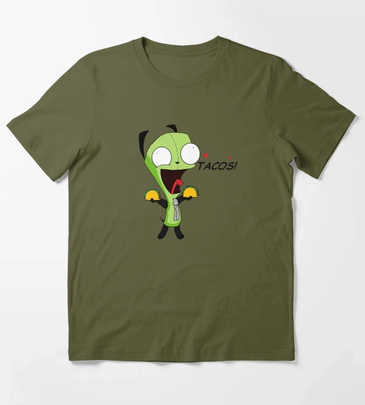 Gir Loves Tacos Invader Zim T-Shirt Olive Green