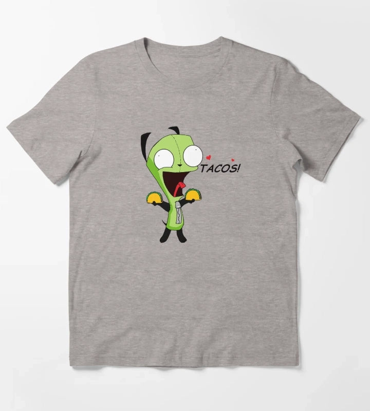 Gir Loves Tacos Invader Zim T-Shirt Heather Grey